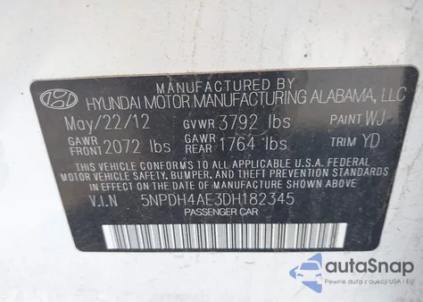 2013 Hyundai Elantra Limited from USA, damaged, VIN 5NPDH4AE3DH182345